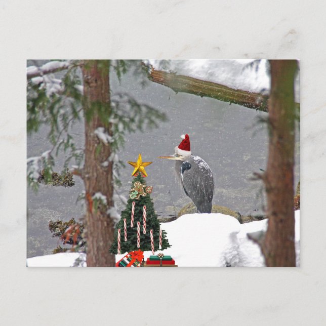 Cartes Pour Fêtes Annuelles Heron de Noël en photo de neige (Devant)