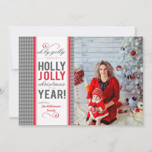 Cartes Pour Fêtes Annuelles Herringbone personnalisable Holly Jolly Christmas
