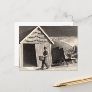 Cartes Pour Fêtes Annuelles Heure et récolte des semences par Grant Wood