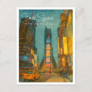 Cartes Pour Fêtes Annuelles Heures Carré NYC Night Lights Aquarelle