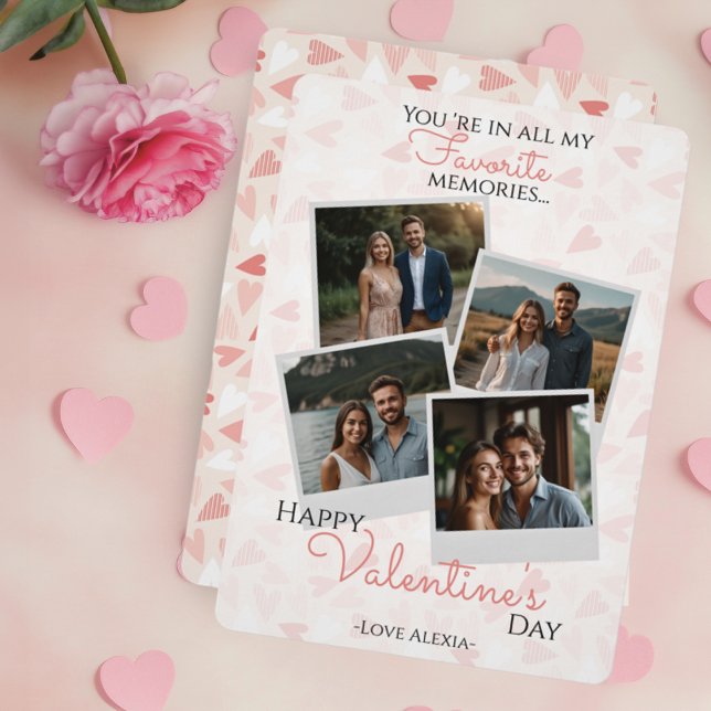 Cartes Pour Fêtes Annuelles Heureuse Sainte-Valentin 4 Photo Collage Coeurs ro (Happy Valentine's Day 4 Photo Collage Pink Hearts Holiday Card)