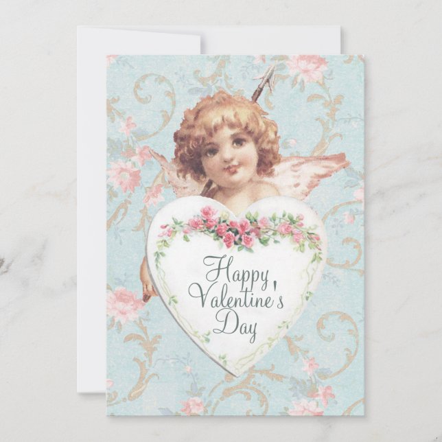 Cartes Pour Fêtes Annuelles Heureuse Sainte-Valentin Coeur Cupid Rose Turquois (Devant)
