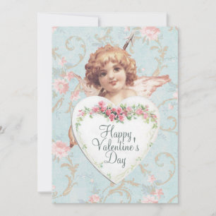 Cartes Pour Fêtes Annuelles Heureuse Sainte-Valentin Coeur Cupid Rose Turquois