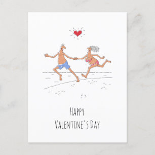 Cartes Pour Fêtes Annuelles Heureuse Sainte-Valentin Couple Lovers Beach Heart