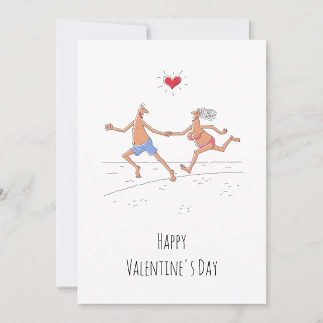 Cartes Pour Fêtes Annuelles Heureuse Sainte-Valentin Couple Lovers Beach Heart (Devant)