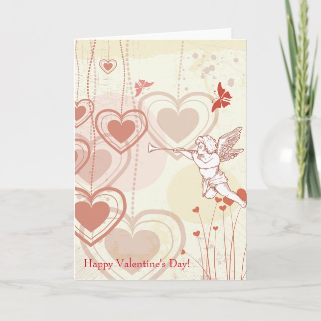 Cartes Pour Fêtes Annuelles Heureuse Sainte-Valentin Cute Coeurs Cupides Papil (Devant)