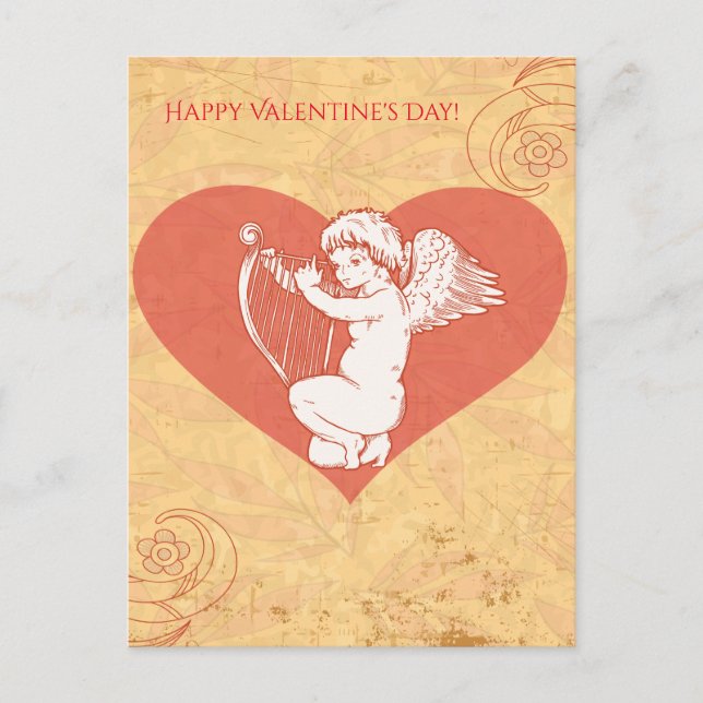 Cartes Pour Fêtes Annuelles Heureuse Sainte-Valentin Cute Cupid Cherub Coeur (Devant)