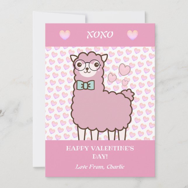Cartes Pour Fêtes Annuelles Heureuse Sainte-Valentin Cute Llama Blush Coeurs R (Devant)