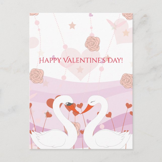 Cartes Pour Fêtes Annuelles Heureuse Sainte-Valentin Cute Romantic Swans Rose (Devant)