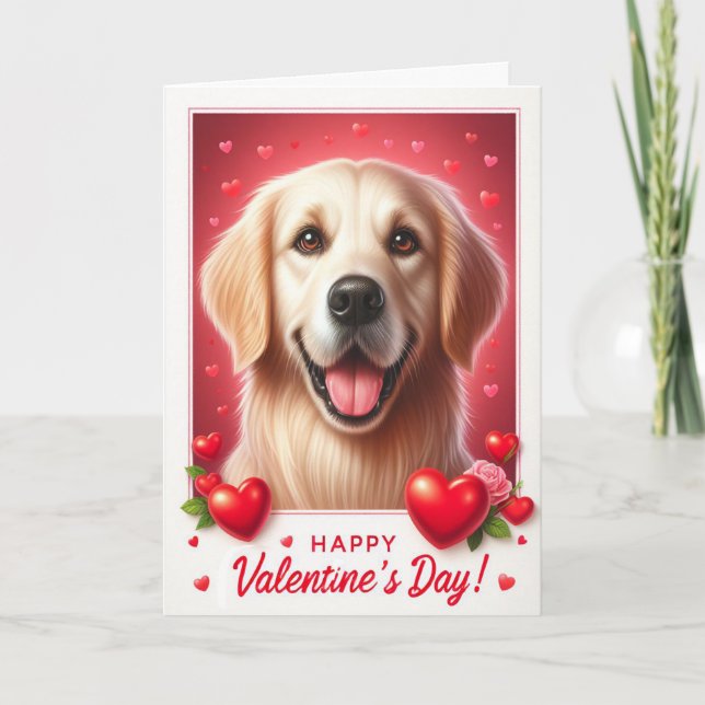 Cartes Pour Fêtes Annuelles Heureuse Sainte-Valentin de chien Golden Retriever (Devant)