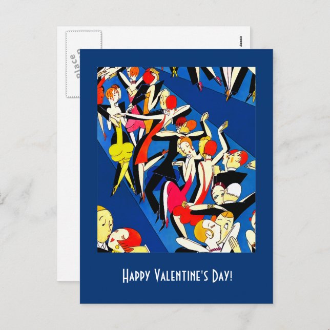 Cartes Pour Fêtes Annuelles Heureuse Sainte-Valentin. Design Art déco (Devant / Derrière)