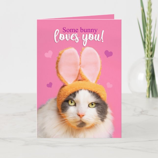 Cartes Pour Fêtes Annuelles Heureuse Sainte-Valentin Drôle Chat dans les oreil (Devant)