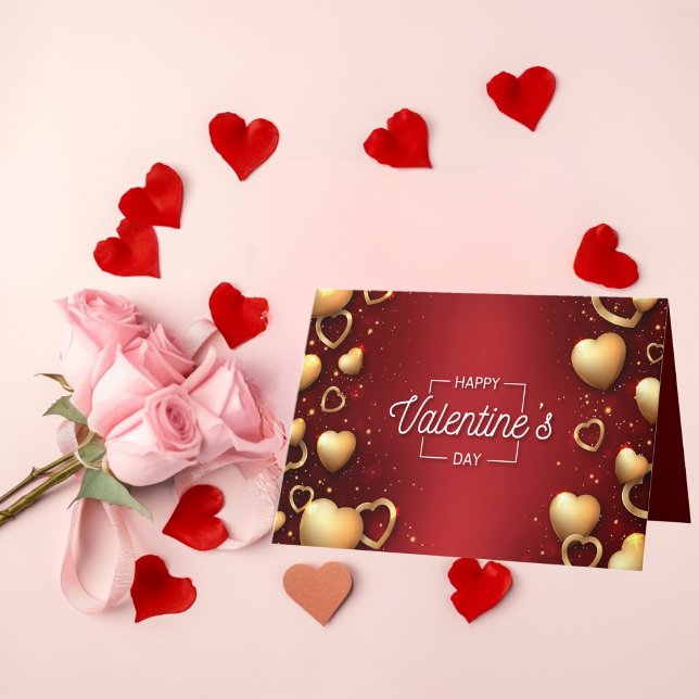 Cartes Pour Fêtes Annuelles Heureuse Sainte-Valentin Golden Heart Red (Créateur téléchargé)