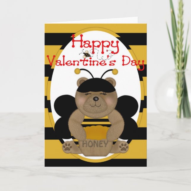 Cartes Pour Fêtes Annuelles Heureuse Sainte-Valentin Honey Bear Grey Card d3 (Devant)