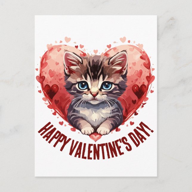 Cartes Pour Fêtes Annuelles Heureuse Sainte-Valentin Little Kitten avec coeur (Devant)