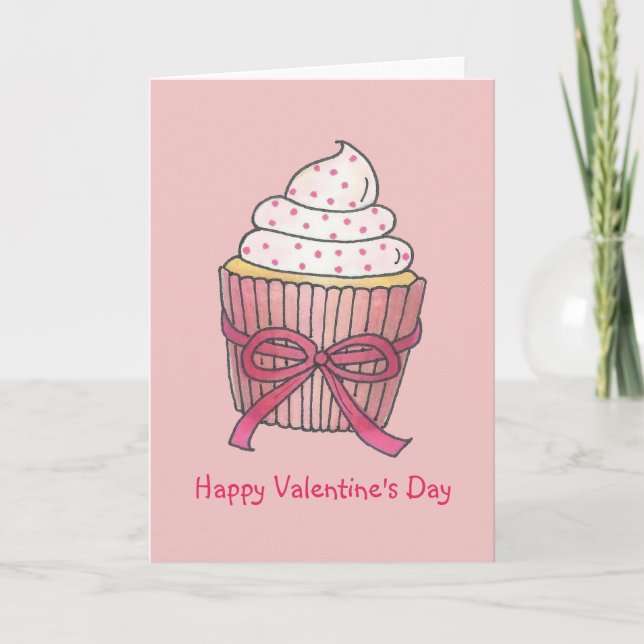 Cartes Pour Fêtes Annuelles Heureuse Sainte-Valentin Pink Cupcake Cake Love (Devant)
