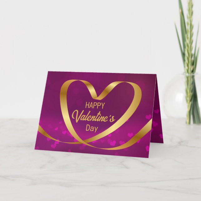 Cartes Pour Fêtes Annuelles Heureuse Sainte-Valentin Purple Ruban Heart Gold (Devant)