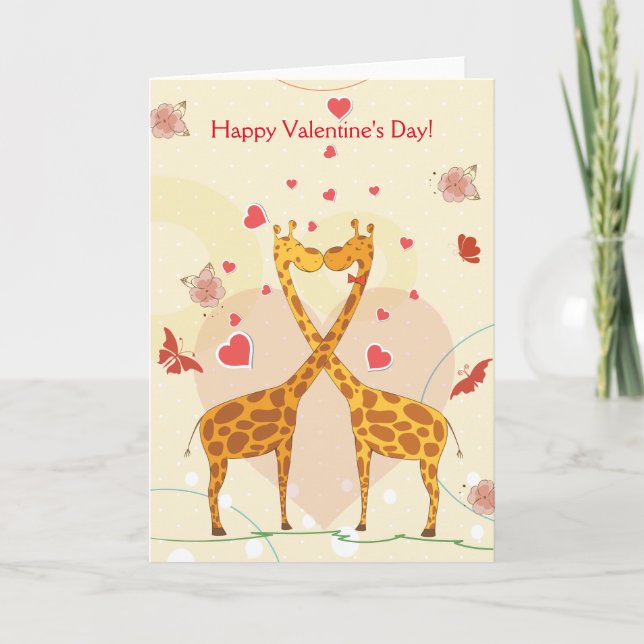 Cartes Pour Fêtes Annuelles Heureuse Sainte-Valentin Rose Cute Giraffes Coeur  (Devant)