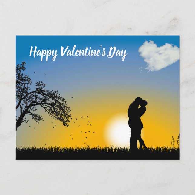 Cartes Pour Fêtes Annuelles Heureuse Sainte-Valentin Silhouette couple (Devant)