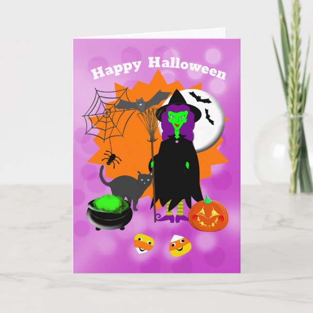 Cartes Pour Fêtes Annuelles Heureuse sorcière Éffrayante Halloween (Devant)