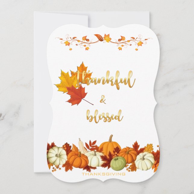 Cartes Pour Fêtes Annuelles Heureux, Bienheureux Script D'Or Thanksgiving Phot (Devant)