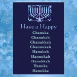 Cartes Pour Fêtes Annuelles Heureux Chanuka<br><div class="desc">Les nombreuses orthographes de : Chanuka Chanukah Chanukkah Channukah Hanukah Hannukah Hanoukka Hanuka Hanukka</div>
