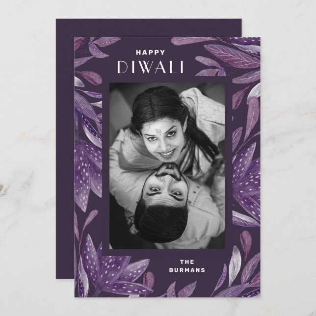 Cartes Pour Fêtes Annuelles Heureux Diwali. Fête violette des lumières. Inde (Devant / Derrière)