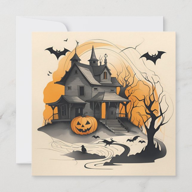 Cartes Pour Fêtes Annuelles heureux Halloween maison hantée (Devant)