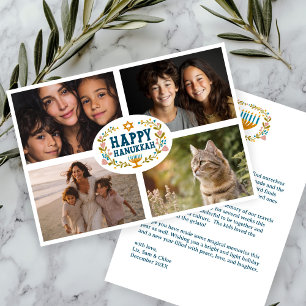 Cartes Pour Fêtes Annuelles HEUREUX HANOUKKA Floral Wreath Menorah photos pers