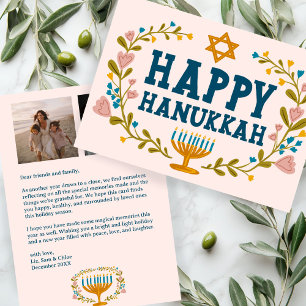 Cartes Pour Fêtes Annuelles HEUREUX HANOUKKA Floral Wreath Menorah photos pers