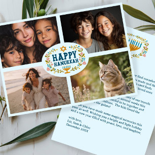 Cartes Pour Fêtes Annuelles HEUREUX HANOUKKA Floral Wreath Menorah photos pers