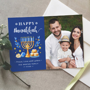 Cartes Pour Fêtes Annuelles Heureux Hanoukka Menorah Sufganiyah Dreidel Photo