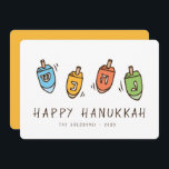 Cartes Pour Fêtes Annuelles Heureux Hanoukka Modern Dreidel<br><div class="desc">Design est composé de Dreidel spinning top illustration. Ajoutez votre nom,  votre salutation et votre année</div>