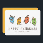 Cartes Pour Fêtes Annuelles Heureux Hanoukka Modern Dreidel<br><div class="desc">Design est composé de Dreidel spinning top illustration. Ajoutez votre nom,  votre salutation et votre année</div>