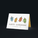 Cartes Pour Fêtes Annuelles Heureux Hanoukka Modern Dreidel<br><div class="desc">Design est composé de Dreidel spinning top illustration. Ajoutez votre nom,  votre salutation et votre année</div>