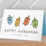 Cartes Pour Fêtes Annuelles Heureux Hanoukka Modern Dreidel<br><div class="desc">Design est composé de Dreidel spinning top illustration. Ajoutez votre nom,  votre salutation et votre année</div>