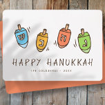 Cartes Pour Fêtes Annuelles Heureux Hanoukka Modern Dreidel<br><div class="desc">Design est composé de Dreidel spinning top illustration. Ajoutez votre nom,  votre salutation et votre année</div>