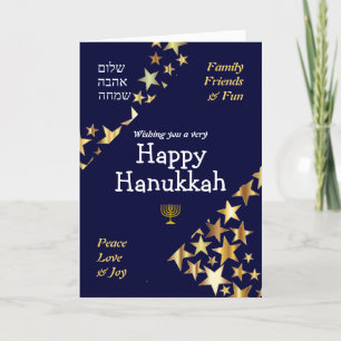 Cartes Pour Fêtes Annuelles HEUREUX HANOUKKA Peace Love Stars HEBREW