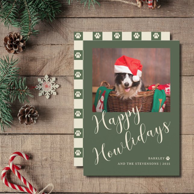 Cartes Pour Fêtes Annuelles Heureux Howlidays Green Dog Photo (Créateur téléchargé)