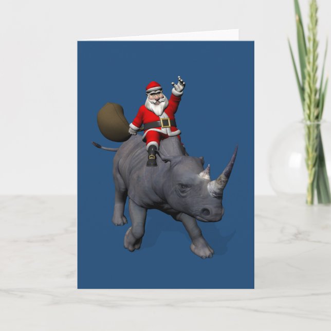 Cartes Pour Fêtes Annuelles Heureux Père Noël sur Rhino Rhinoceros (Devant)