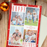 Cartes Pour Fêtes Annuelles HEUREUX VACANCES Photo Collage Red Lights<br><div class="desc">Design simple et moderne avec un texte élégant HAPPY HOLIDAYS contre un arrière - plan rouge avec lumières. Incluez quatre photos et votre texte personnalisé sur le devant et/ou le dos (facultatif). CONSEIL PHOTOGRAPHIQUE : Sélectionnez des photos avec le sujet au milieu ou pré-rognez-les dans des formes similaires comme indiqué...</div>