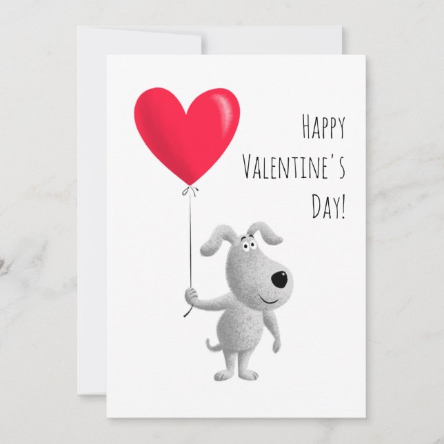 Cartes Pour Fêtes Annuelles Heureux Valentine's Red Heart Balloon mignon Chien (Devant)