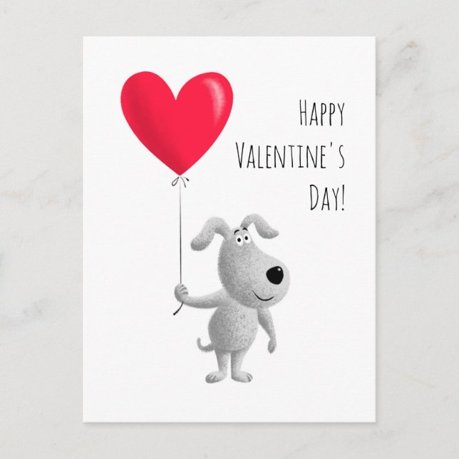 Cartes Pour Fêtes Annuelles Heureux Valentine's Red Heart Balloon mignon Chien (Devant)
