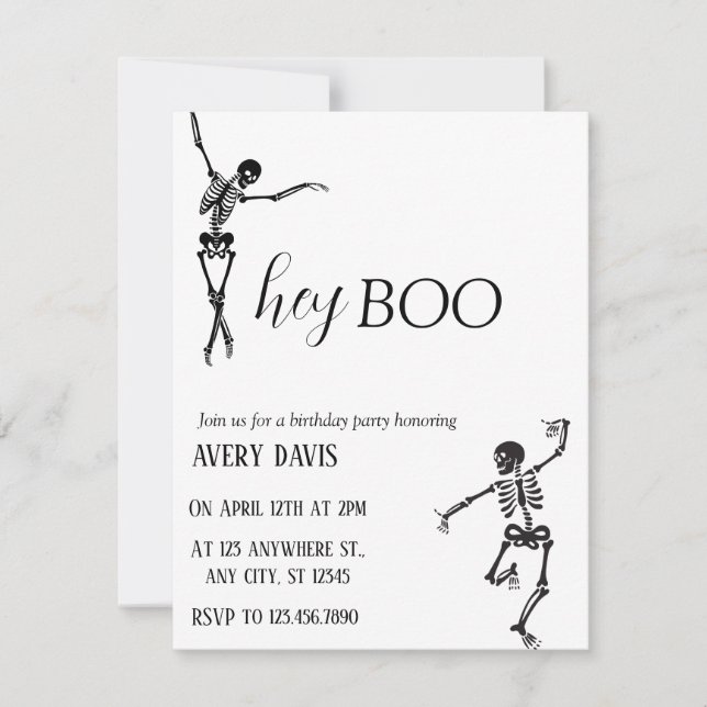 Cartes Pour Fêtes Annuelles Hey Boo Simple Skeleton fête d'anniversaire (Devant)