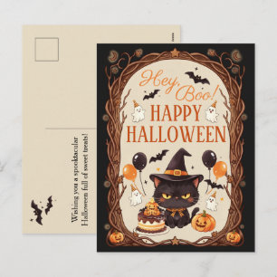 Cartes Pour Fêtes Annuelles Hey Boo Spooky Mignon Chat Noir Sorcière Halloween