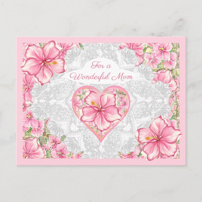 Cartes Pour Fêtes Annuelles Hibiscus & dentelle PINK (Devant)