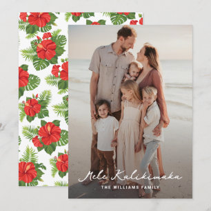 Cartes Pour Fêtes Annuelles Hibiscus Feuille tropical Photo Mele Kalikimaka