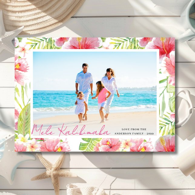 Cartes Pour Fêtes Annuelles Hibiscus tropical Mele Floral Kalikimaka (Créateur téléchargé)