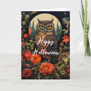 Cartes Pour Fêtes Annuelles Hibou à la nuit avec une Pleine lune Halloween