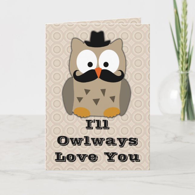 Cartes Pour Fêtes Annuelles Hibou avec la Saint-Valentin de moustache (Devant)